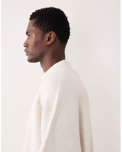 Pull ultra-oversize coupe carrée en maille à côtes anglaises et col cranté - écru ASOS pour homme en coloris Natural