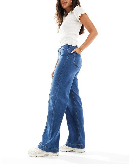 ONLY Blue – juicy – jeans aus dunkelem denim mit hohem bund, weitem bein und biesendetail