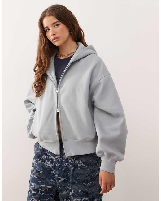 Weekday Gray Soft Heavyweight Jersey Oversized Zip Hoodie
