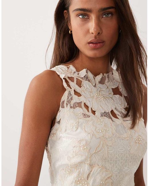 ASOS Natural Floral And Lace Applique Mini Wedding Dress