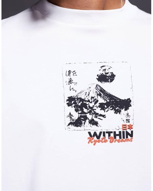 River Island White Kyoto Print Oversized T-shirt for men