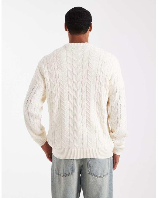 Only & Sons White Relaxed Cable Knit Jumper for men