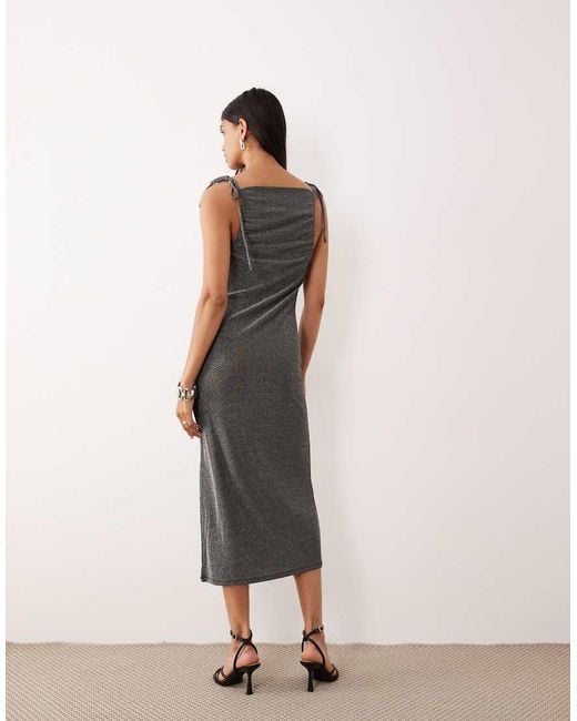 Aware Gray Glitter Jersey Cowl Neck Cami Midi Dress