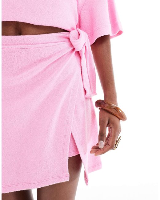 ASOS Pink Textured Knit Wrap Skort
