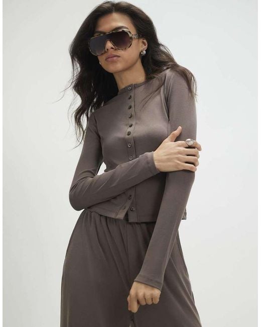 River Island Gray Long Sleeve Soft Touch Top