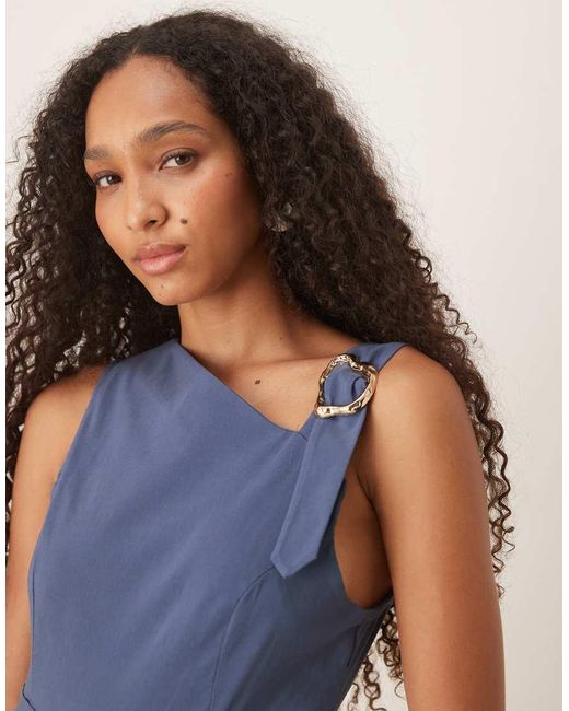ASOS Blue Asym Liquid Strap Detail Jumpsuit With Wrap Over