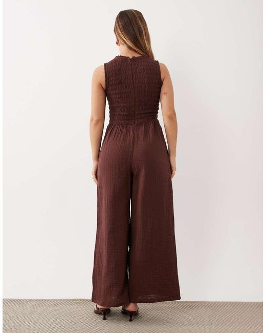 Nobody's Child Petite Purple Jayda Cotton Rich Shirred Bodice V-neck Sleeveless Jumpsuit