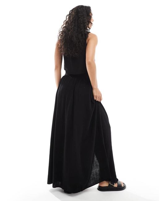 Falda Larga Negra Con Botones Delanteros De Lino De (Parte De Un Conjunto) ASOS de color Black