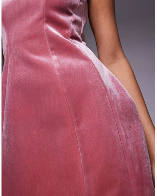 ASOS Pink Velvet Square Neck Seam Detail Mini Dress
