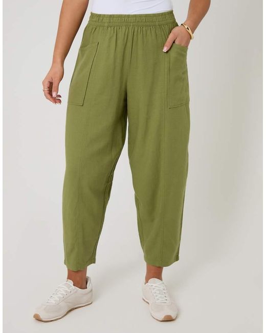Threadbare Green Linen Blend Pocket Detail Barrel Leg Trousers