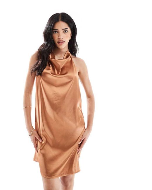 Object Brown Halter Neck Mini Slip Dress