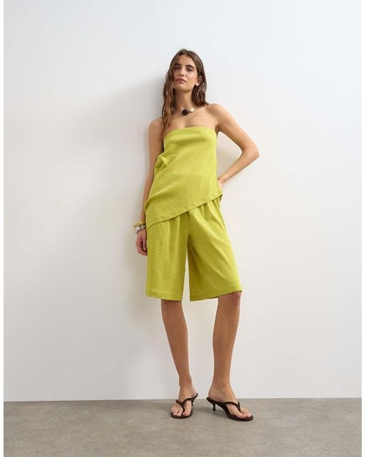 TOPSHOP Green Drape Detail Textured Bandeau Co-ord Top