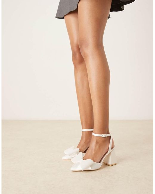 Be Mine Wide Fit Natural Bridal Flavia Block Heeled Shoes With Bow