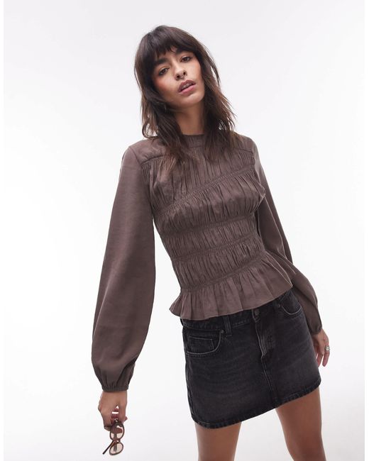 TOPSHOP Brown – asymmetrisches, gerafftes oberteil