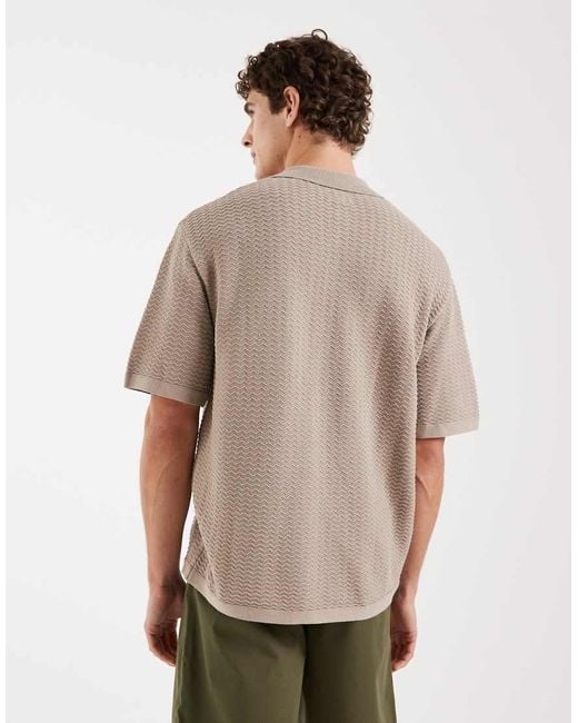 Redefined Rebel Natural Fernando Boxy Fit Short Sleeve Textured Polo Shirt for men