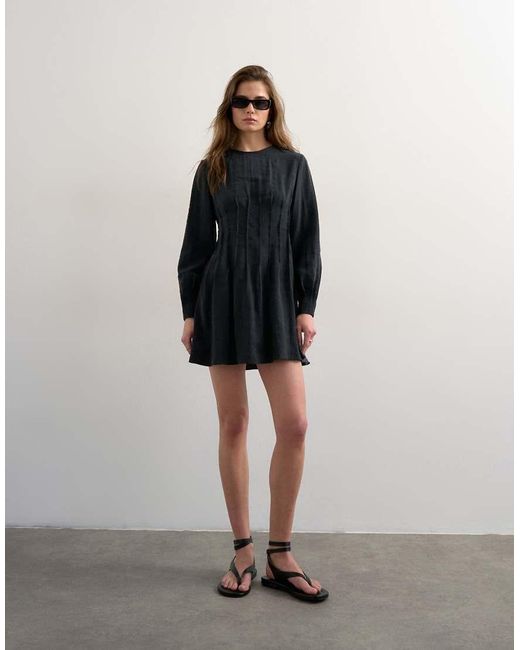 TOPSHOP Black Cupro Pintucked Waist Mini Dress
