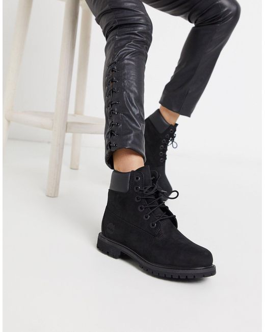 Timberland Leer 6 Inch Premium Platte Veterlaarzen in het Zwart - Lyst