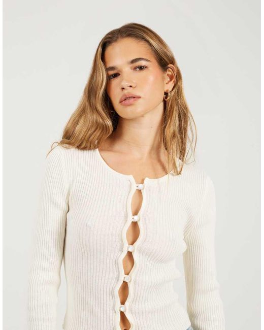 Brave Soul White Ribbed Long Sleeve Button Down Cardigan