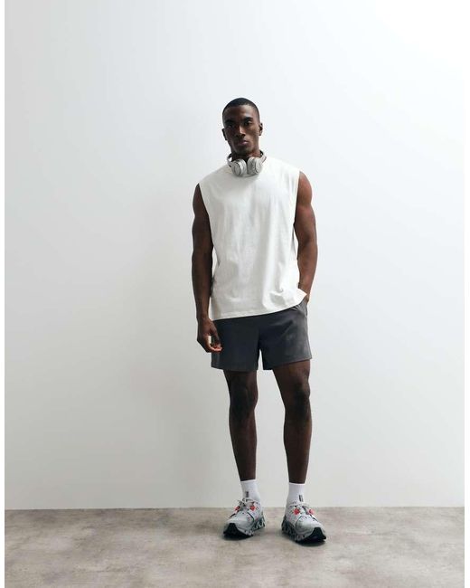 4505 White Icon Cotton Oversized Pump Training Tank With Quick Dry Finish for men