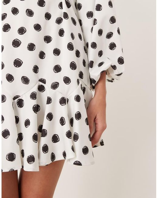 Sister Jane White Illume Exclusive High Neck Balloon Sleeve Ruffle Drop Hem Mini Dress