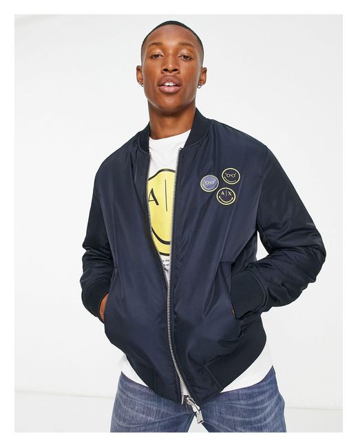Armani Exchange X Smiley Face Reversible Bomber Jacket in Navy (Blue ...