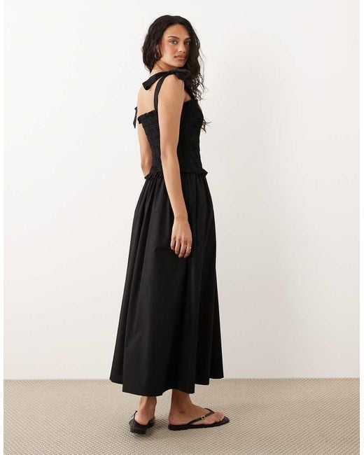 New Look Black Shirred Tie Strap Midi Dress