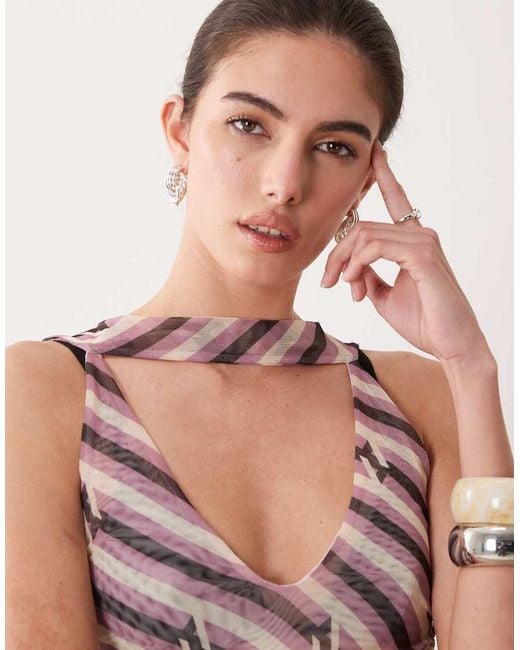 ASOS Pink Asos Dsign Mesh Printed Long Line Bandeau Co-ord