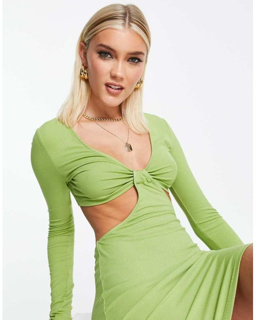 Bailey Rose Green Long Sleeve Cut Out Bodycon Dress