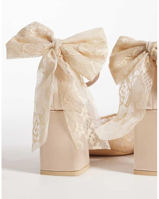 Be Mine Wide Fit Natural Be Mine Bridal Wide Fit Reema Block Heeled Shoes With Bow Detail