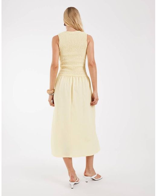 Pieces Natural Smocked Drop Waist Textured Midi Dress