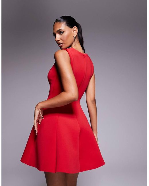 Goddiva Red Diamante Embellished Neck A Line Mini Dress