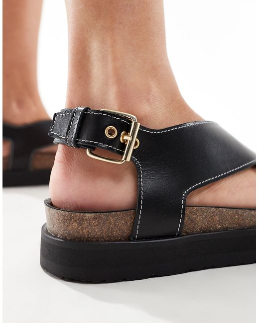 & Other Stories Black Leather Cross Strap Sandals