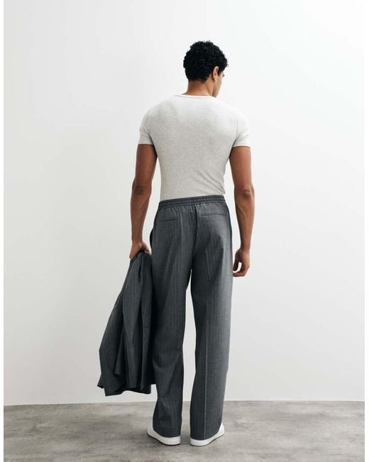 ASOS Gray Wide Suit Trousers With Elasticated Waist for men