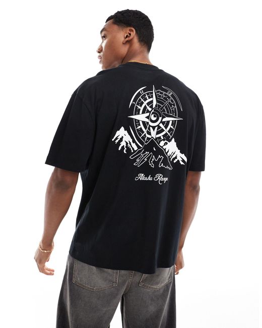 T-shirt oversize à imprimé boussole au dos ASOS pour homme en coloris Black
