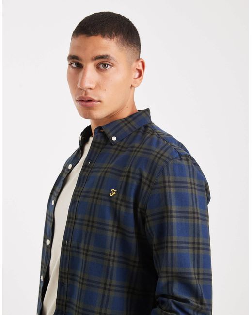 Farah Blue Brewer Checked Longsleeve Shirt for men