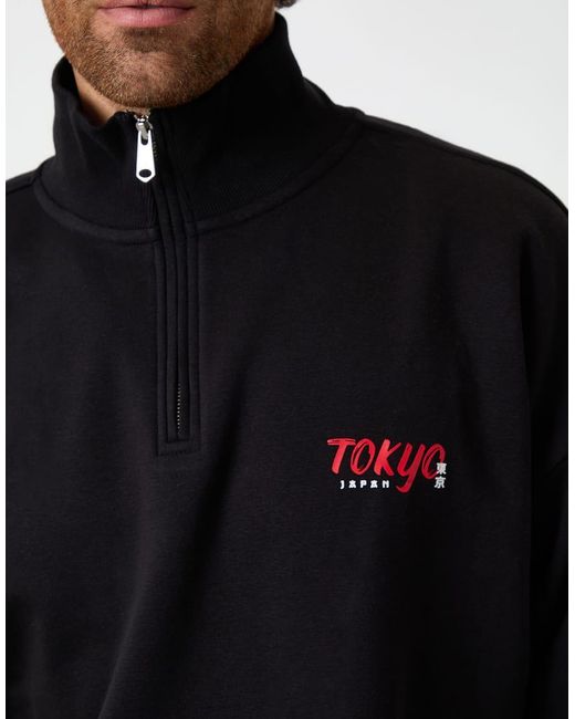 Threadbare Blue Graphic Print Quarter Zip Sweatshirt for men