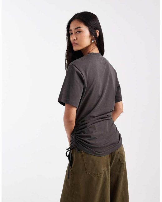 ASOS Black Ruched Detail Tie Side Short Sleeve Crew Neck Tee