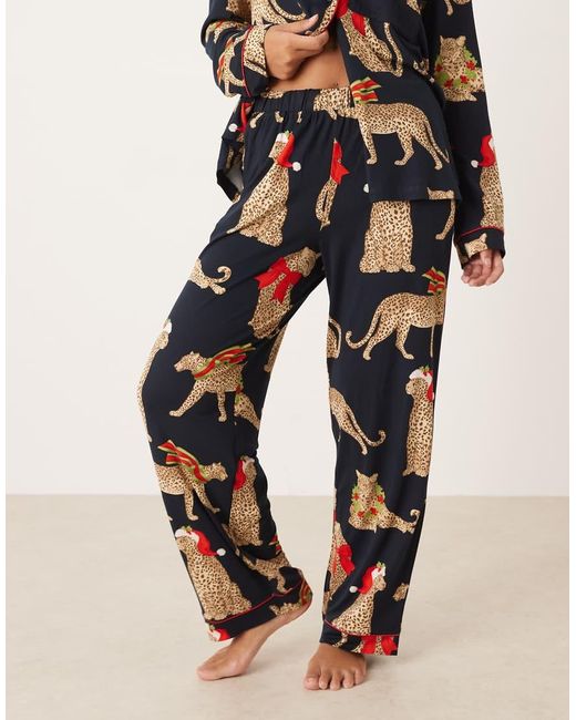 Chelsea Peers Blue Poly Long Sleeve Revere Pyjama Set