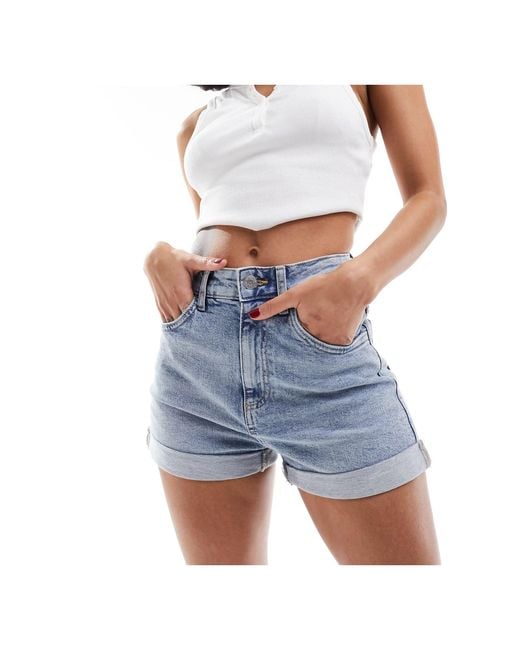 Cotton On Blue Cotton On High Rise Classic Turn Up Denim Shorts