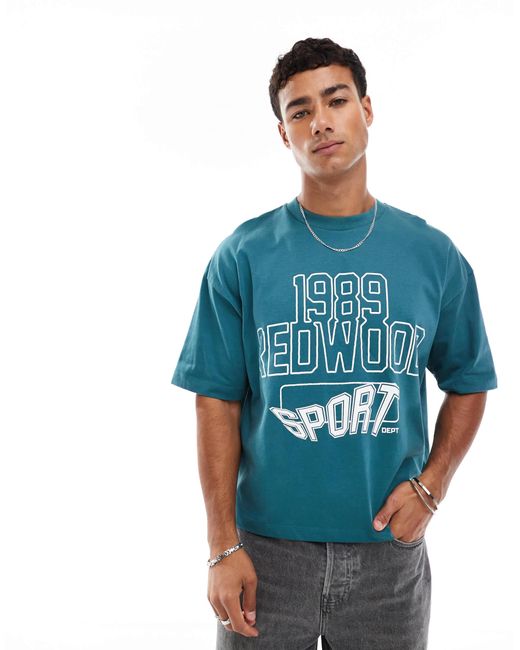 ASOS – kastiges oversize-t-shirt in Blue für Herren