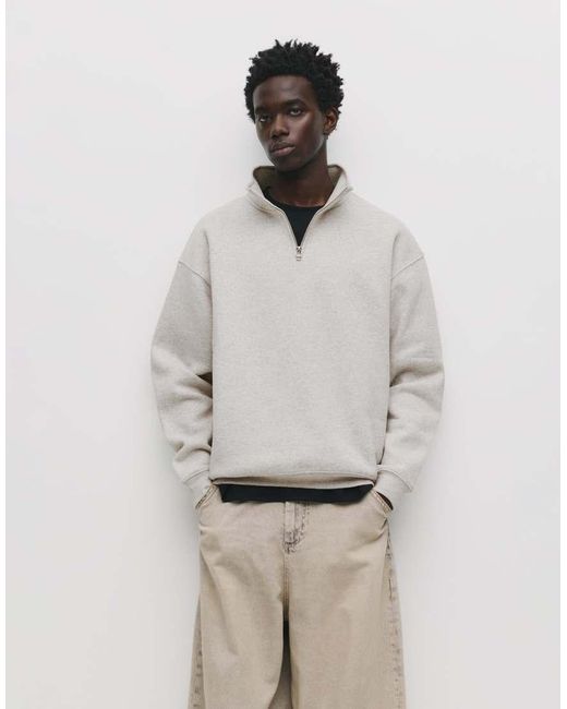 Pull&Bear Natural Basic Quarter-zip Sweatshirt for men