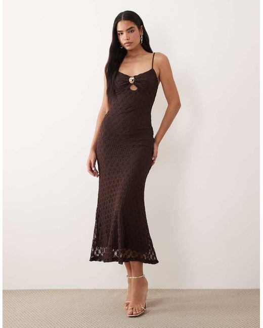 Bardot Brown Karla Cami Lace Mesh Gold Trim Midi Dress