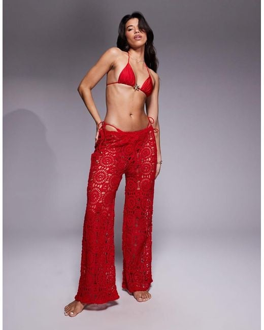 South Beach Red Crochet Beach Pants