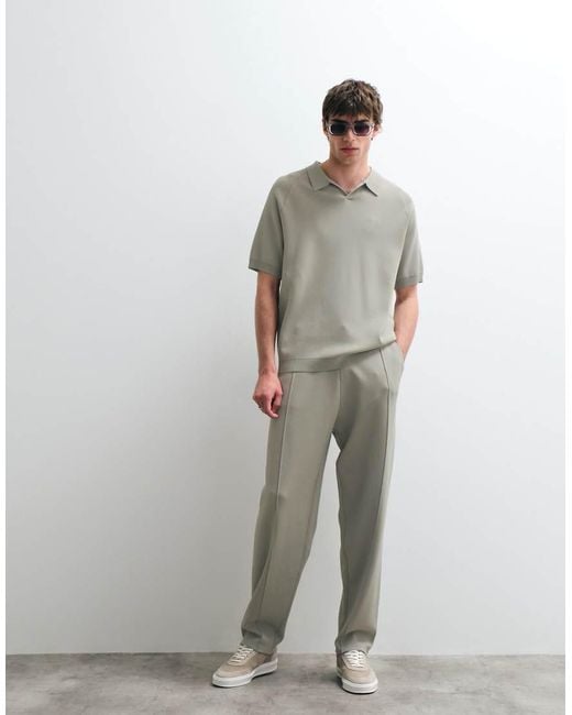 ASOS COLLECTIVE Gray Compact Knit Relaxed Notch Neck Polo for men