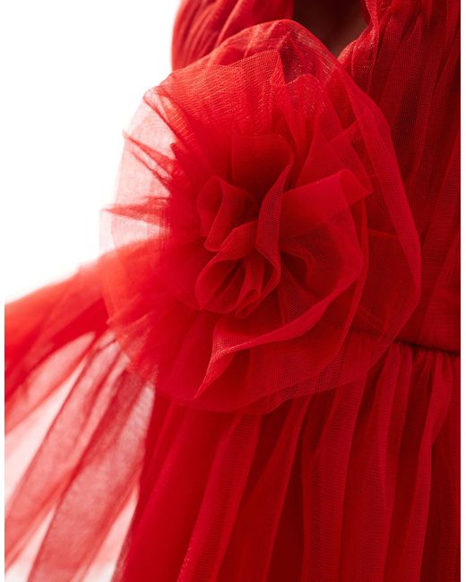 LACE & BEADS Red Rosette Mini Dress