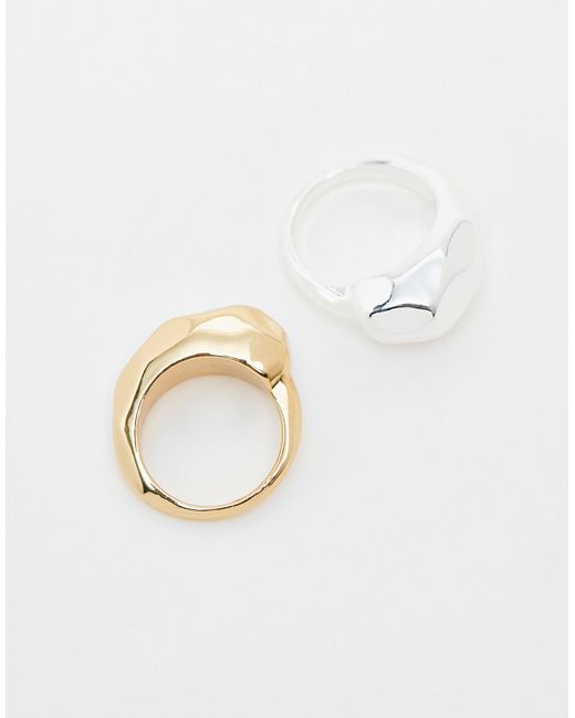 TOPSHOP White – rooni – 2er-pack breite ringe mit verschiedenen plattierungen im geschmolzenem design