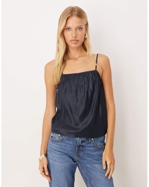 ASOS Blue Satin Cami With Lingerie Details