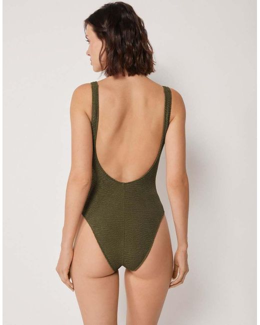 Calzedonia Green High-Leg Swimsuit Crinkle Waves
