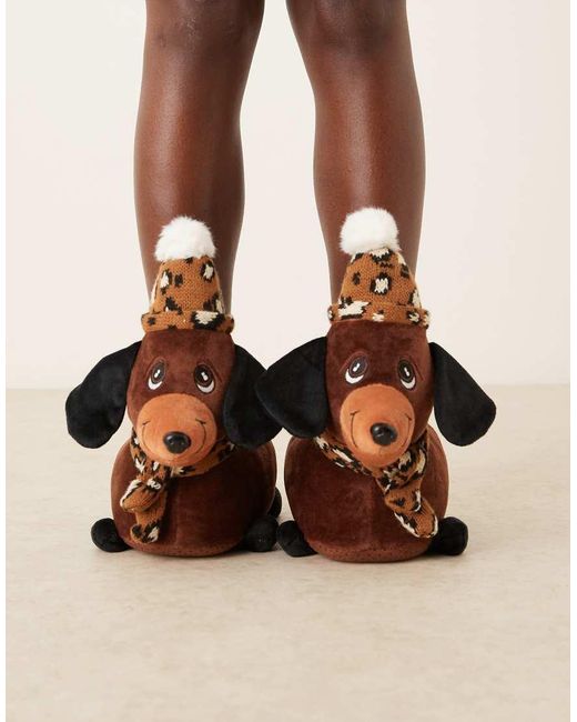 ASOS Brown Zizzle Sausage Dog Slippers