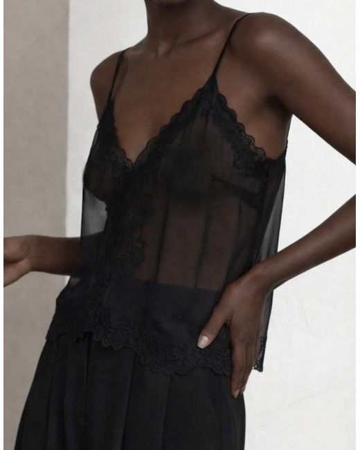 NA-KD Black Embroidered Singlet